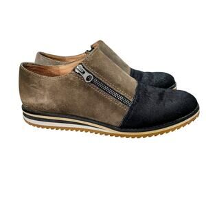 ALL BLACK Anthropologie Horse Hair Brown Suede Black Cap Toe Zip 9 - 9.5 40 Shoe